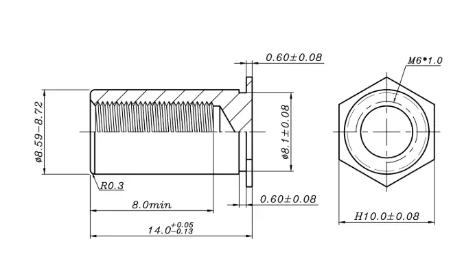 Blind Threaded Stand Off M5-6 (100 pcs)